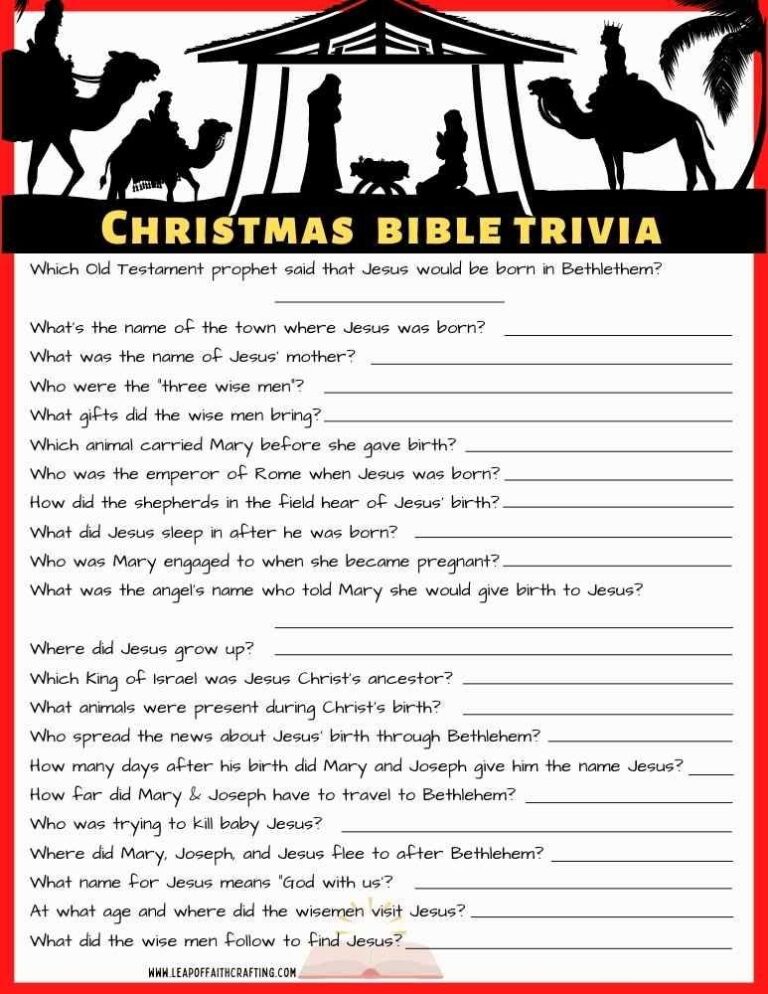 Christmas Bible Trivia Printables 2 Versions Available 