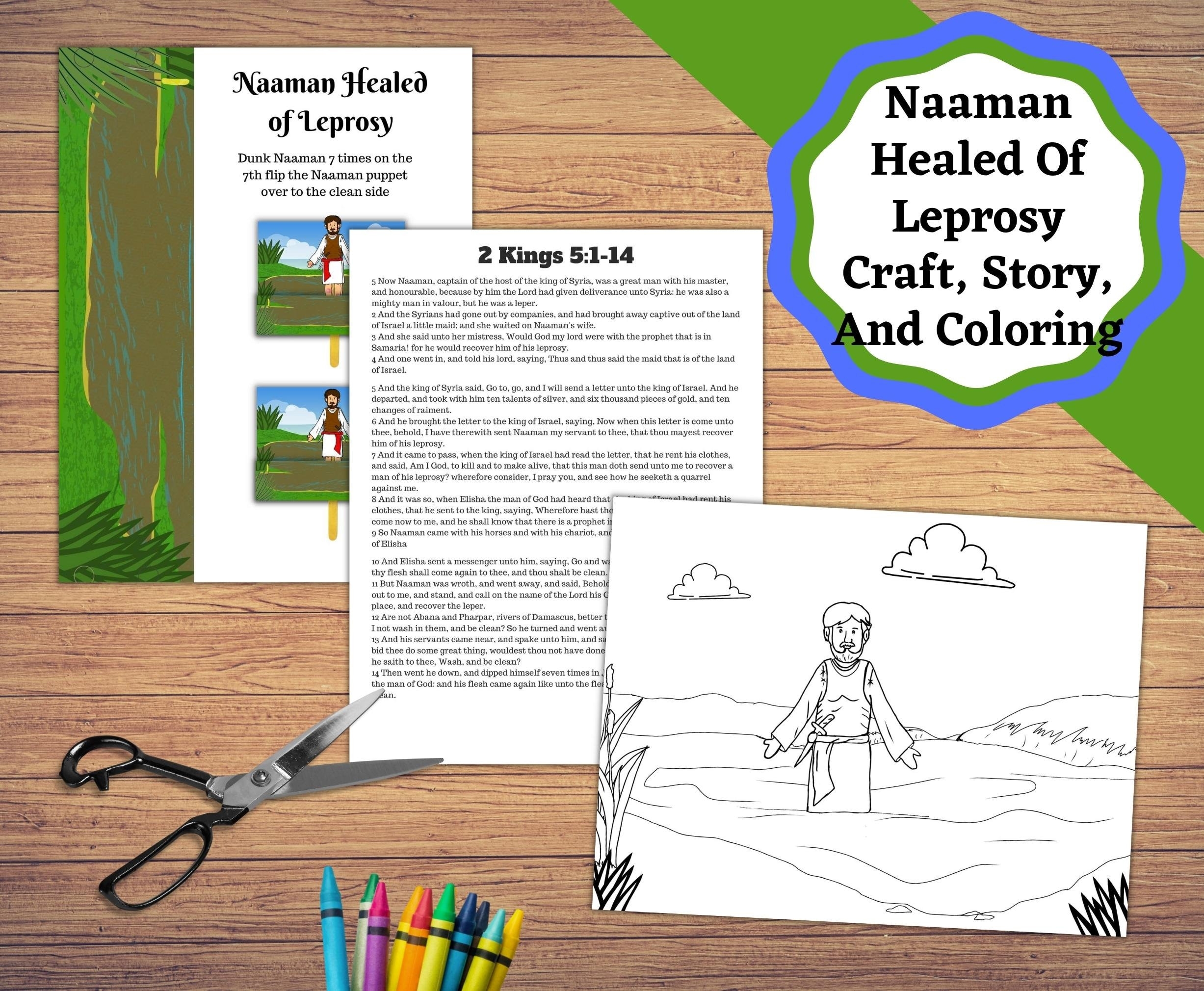 Naaman Healed Of Leprosy Printable Craft Story And Coloring Page 