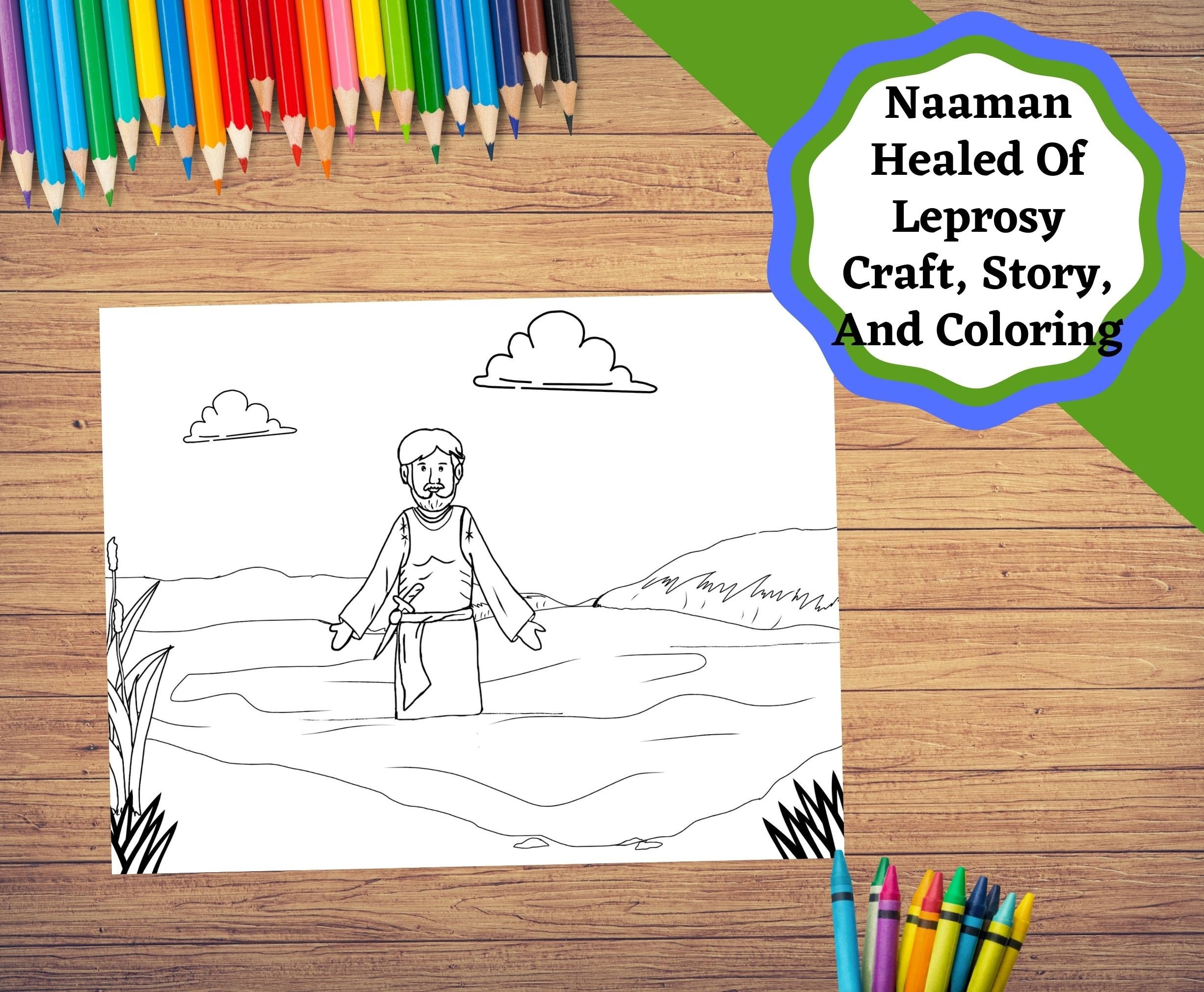 Naaman Healed Of Leprosy Printable Craft Story And Coloring Page 