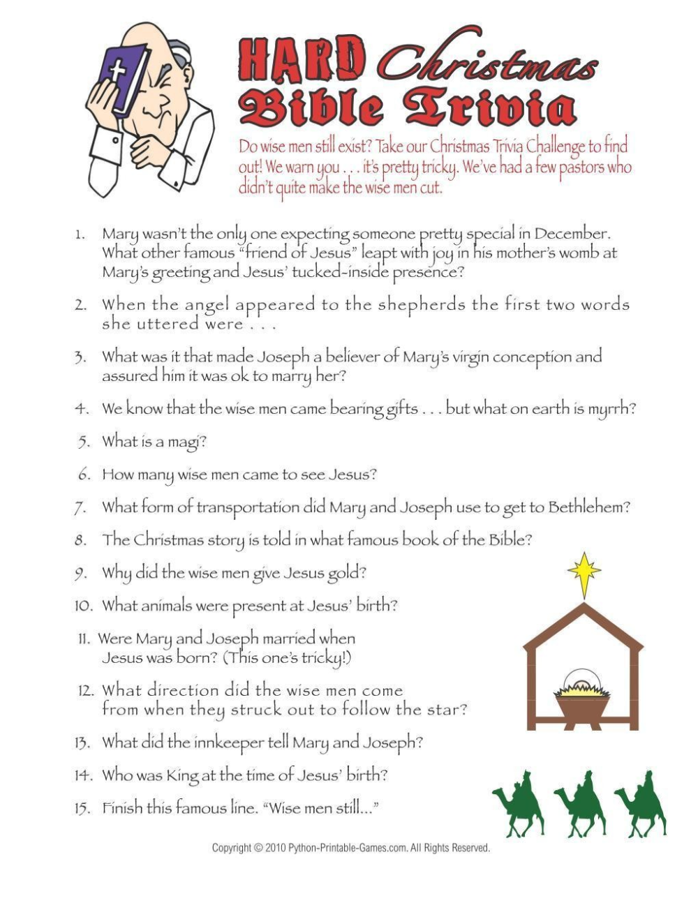Printable Bible Christmas Trivia Questions And Answers Printable Online