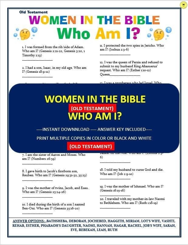 Women In The Bible Game Printable Women Of The Bible Old Testament Quiz 